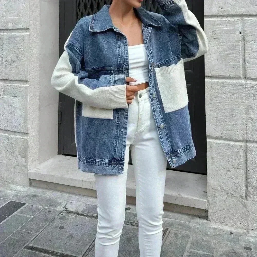 Apricot Casual Women's Denim Jacket With Knitwear Detail Outwear - Picture 7 of 7